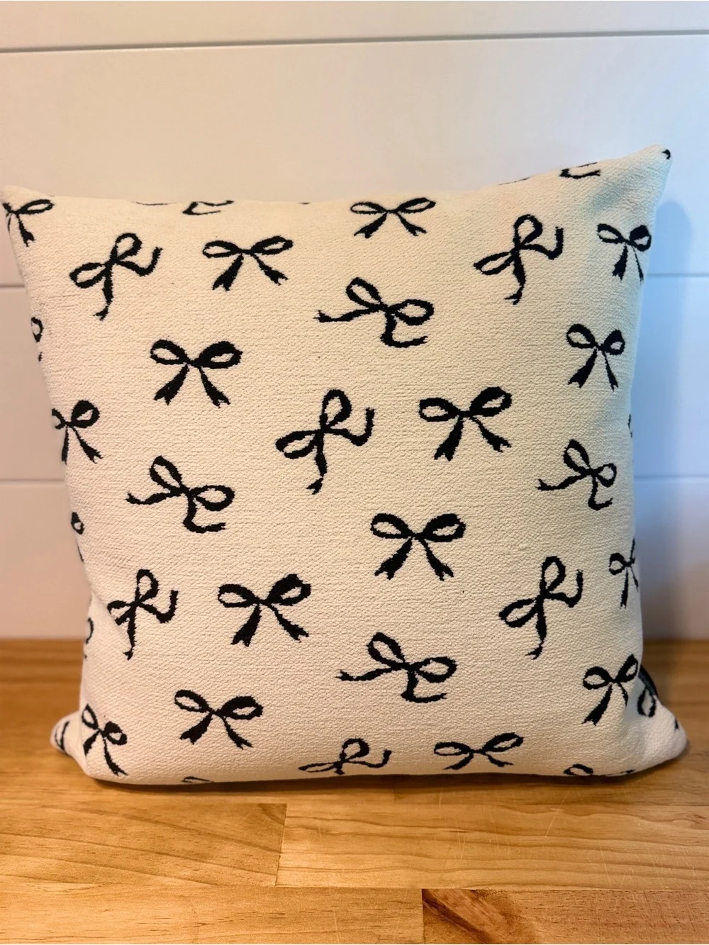 Cynthia Rowley Ivory Throw Pillow with Black Bow Pattern